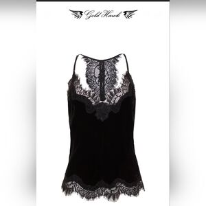 Gold HawkVelvet Cropped Lace Cami Black Sz XS